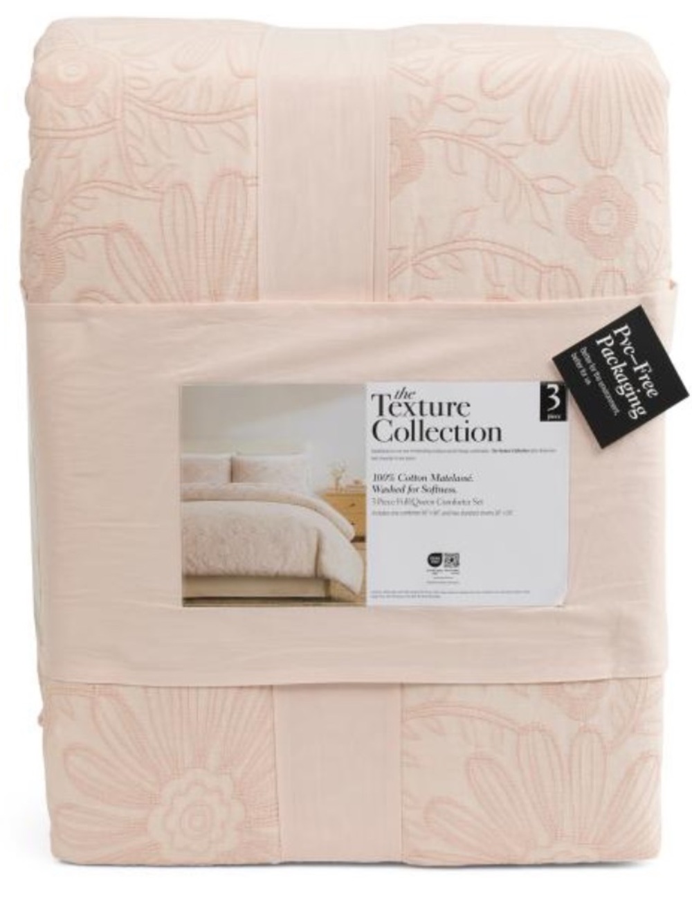 Texture Collection 3-Piece Blush Pink Floral Comforter Set